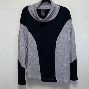 Lotus Eaters Black  Gray Cowl Neck Color Block Oversized Sweater 3656